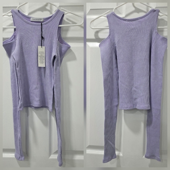 Daydreamer Rebel Girl Cold Shoulder Crop Top Lilac Haze Mineral Size XS - Picture 3 of 12